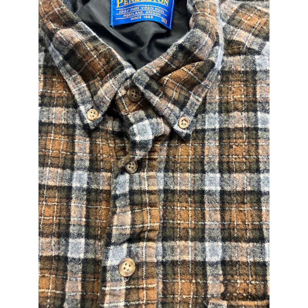 Pendleton Mens Wool Plaid Casual Button Down Shirt XL Brown Gray EUC - Picture 4 of 12